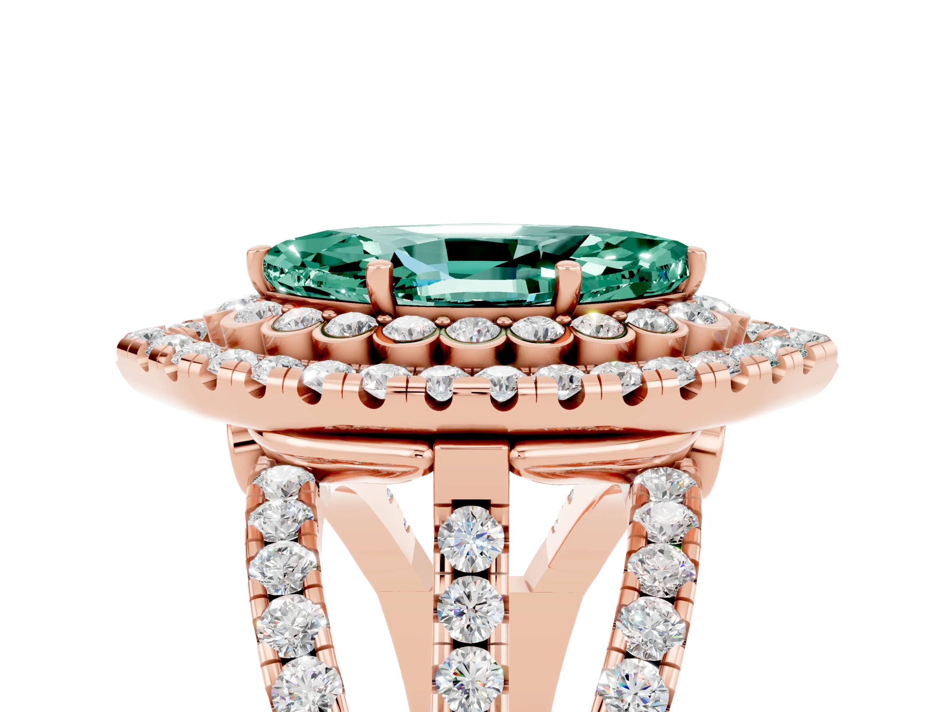 Rose gold Double Halo Marquise Cut Diamond Split Shank Pave Set Ring_5