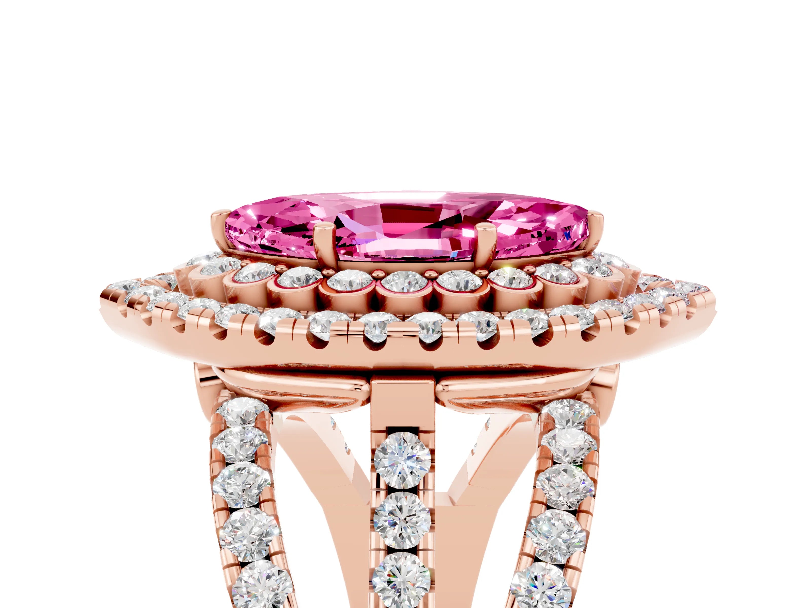 Rose gold Double Halo Marquise Cut Diamond Split Shank Pave Set Ring_5