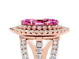 Rose gold Double Halo Marquise Cut Diamond Split Shank Pave Set Ring_5