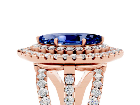 Rose gold Double Halo Marquise Cut Diamond Split Shank Pave Set Ring_5