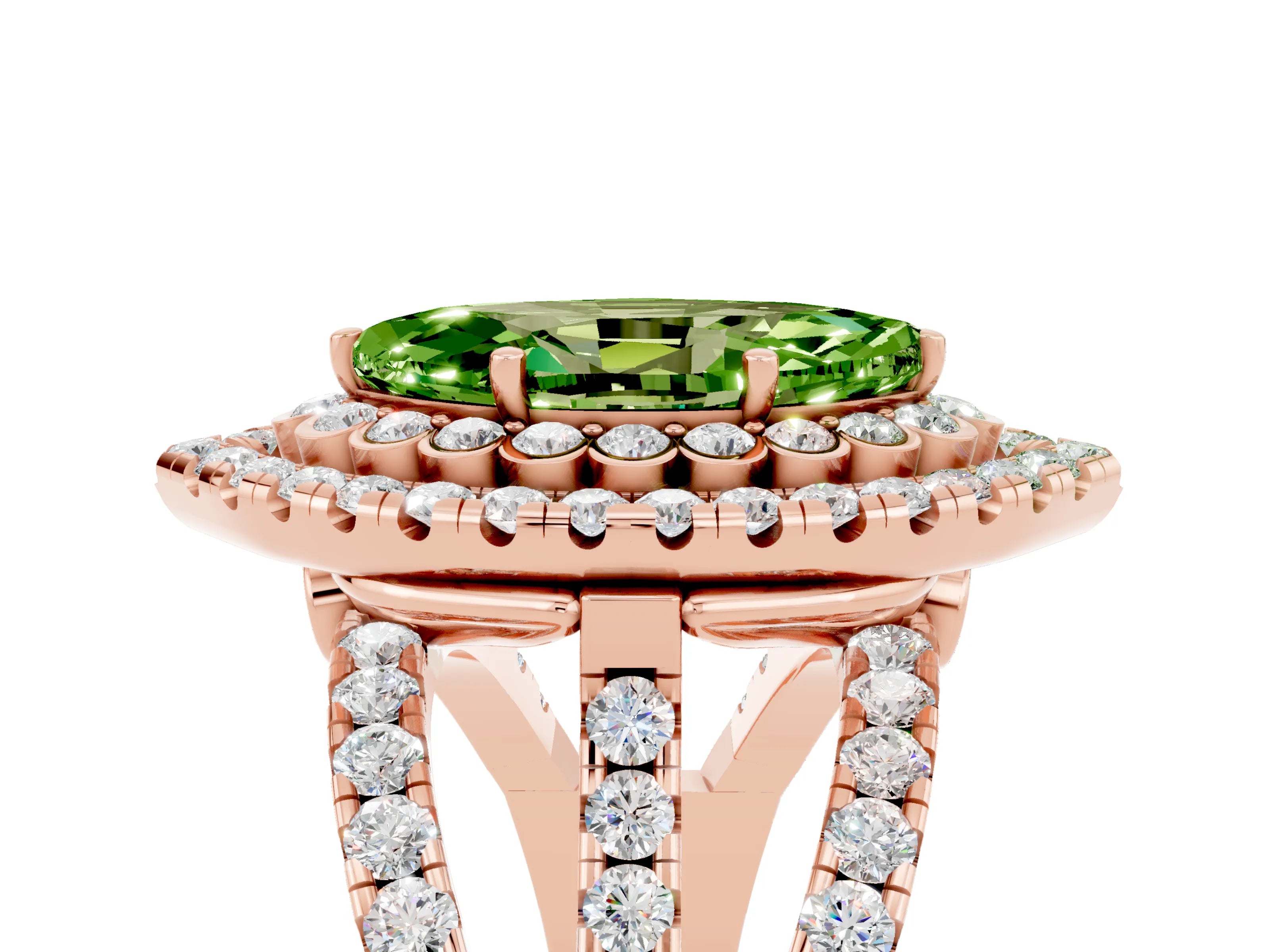Rose gold Double Halo Marquise Cut Diamond Split Shank Pave Set Ring_5