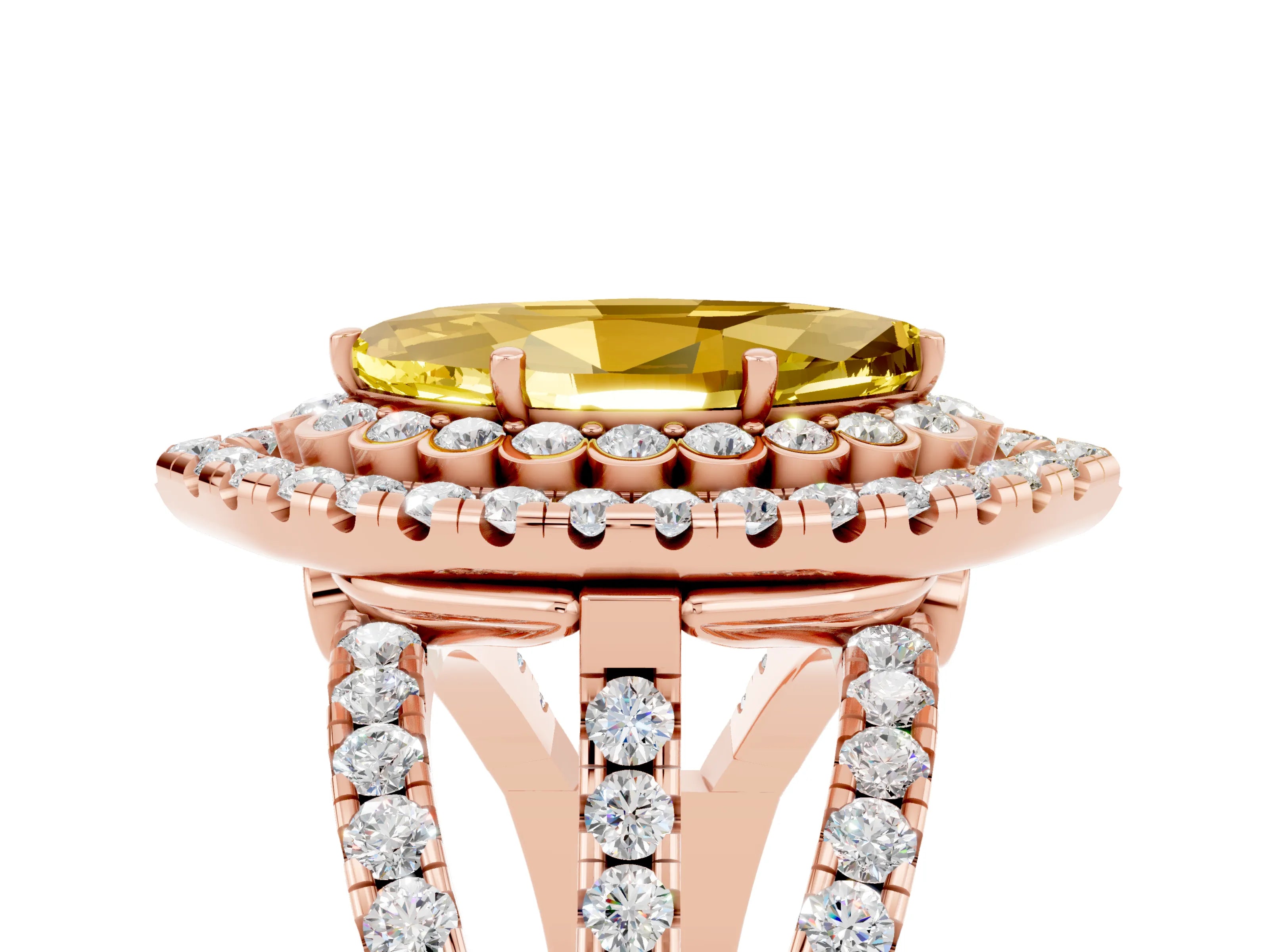 Rose gold Double Halo Marquise Cut Diamond Split Shank Pave Set Ring_5