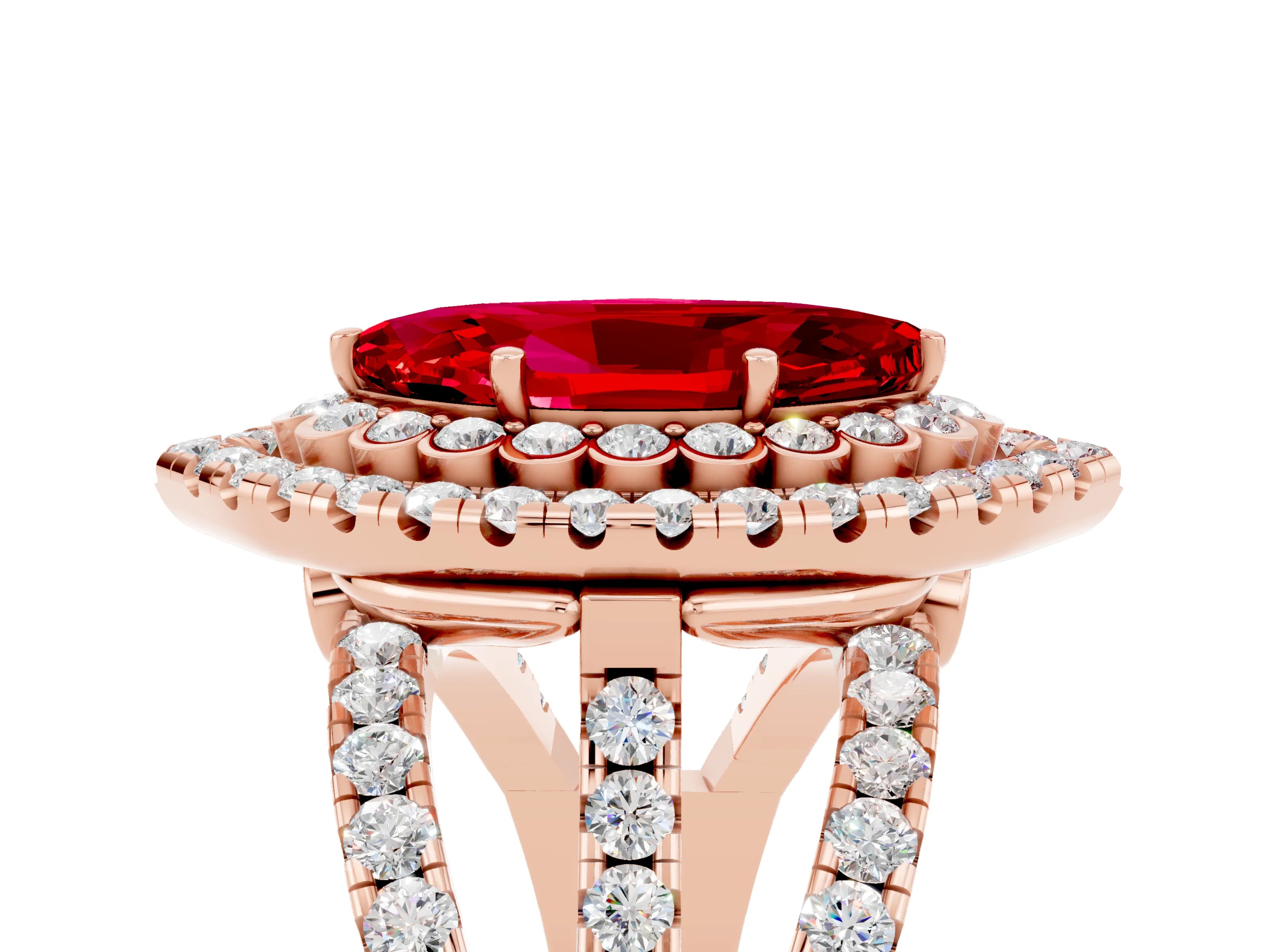 Rose gold Double Halo Marquise Cut Diamond Split Shank Pave Set Ring_5