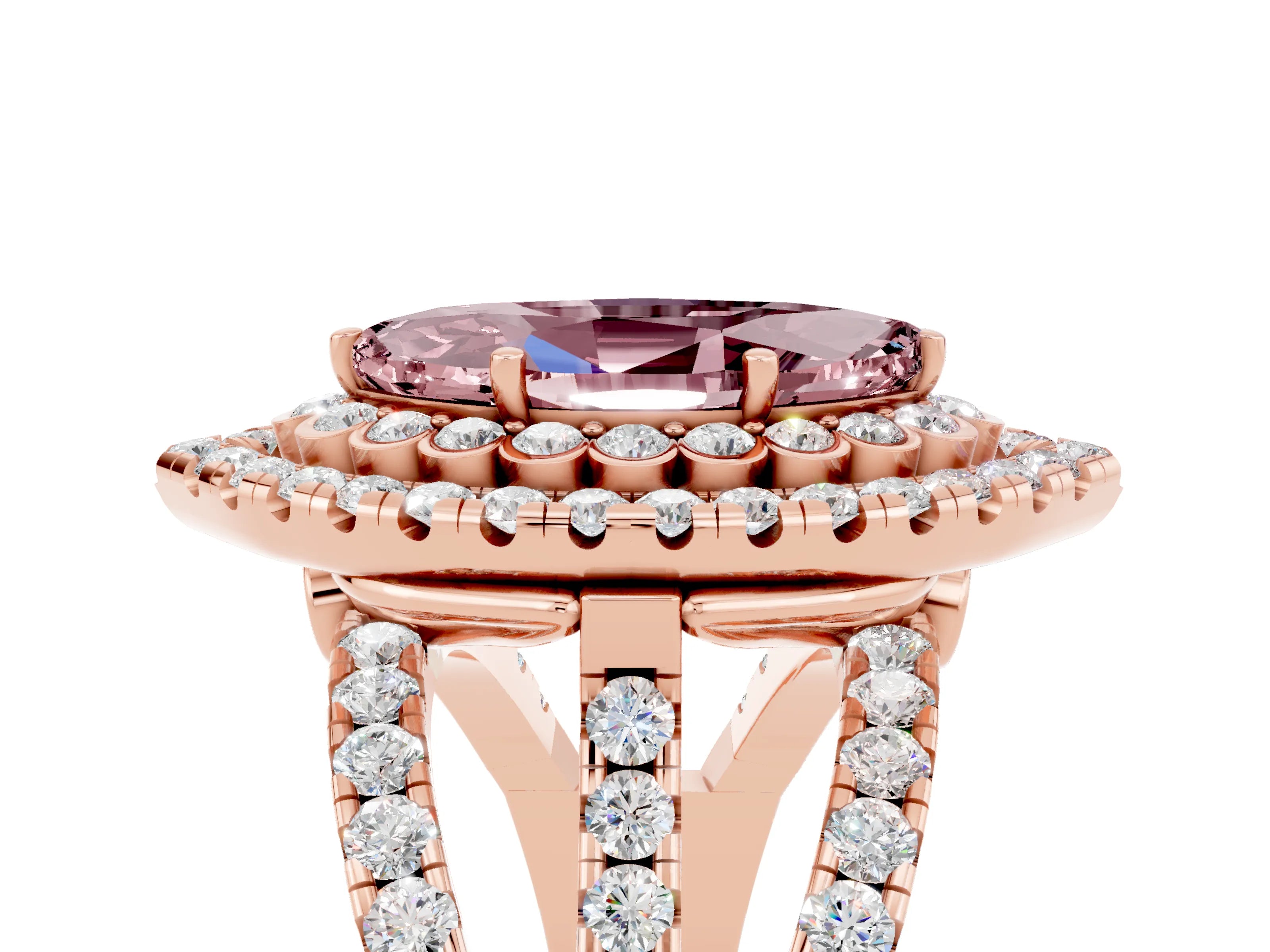 Rose gold Double Halo Marquise Cut Diamond Split Shank Pave Set Ring_5