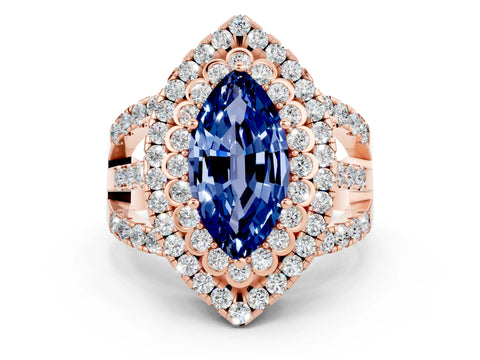 Rose gold Double Halo Marquise Cut Diamond Split Shank Pave Set Ring
