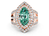 Rose gold Double Halo Marquise Cut Diamond Split Shank Pave Set Ring