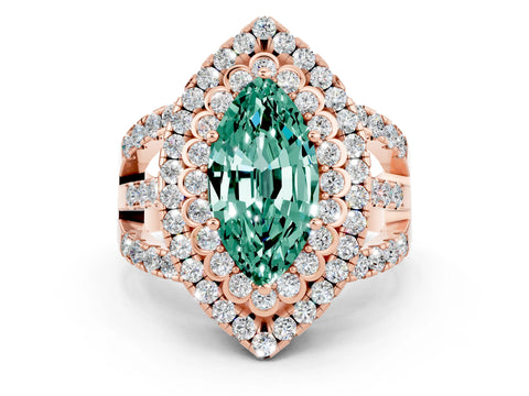 Rose gold Double Halo Marquise Cut Diamond Split Shank Pave Set Ring