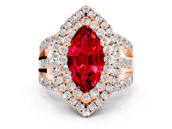 Rose gold Double Halo Marquise Cut Diamond Split Shank Pave Set Ring