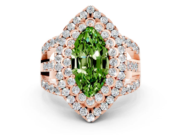 Rose gold Double Halo Marquise Cut Diamond Split Shank Pave Set Ring