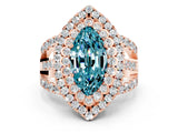Rose gold Double Halo Marquise Cut Diamond Split Shank Pave Set Ring