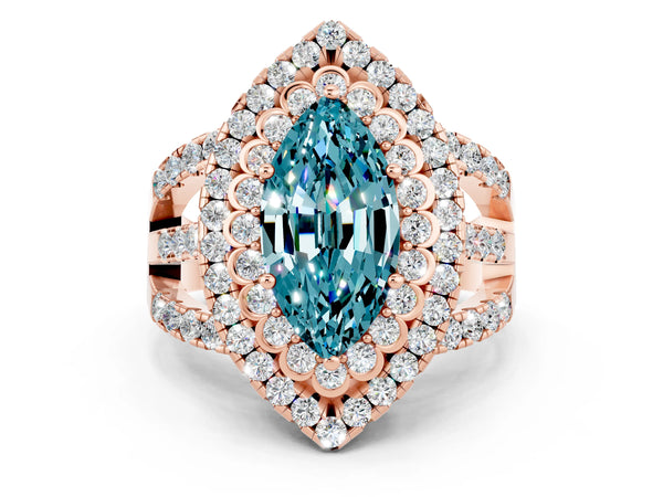 Rose gold Double Halo Marquise Cut Diamond Split Shank Pave Set Ring