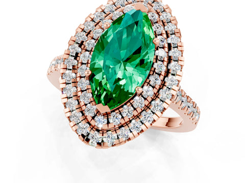 Rose gold Double Halo Marquise Cut Emerald Pavé Band with Four-Prong Setting_1