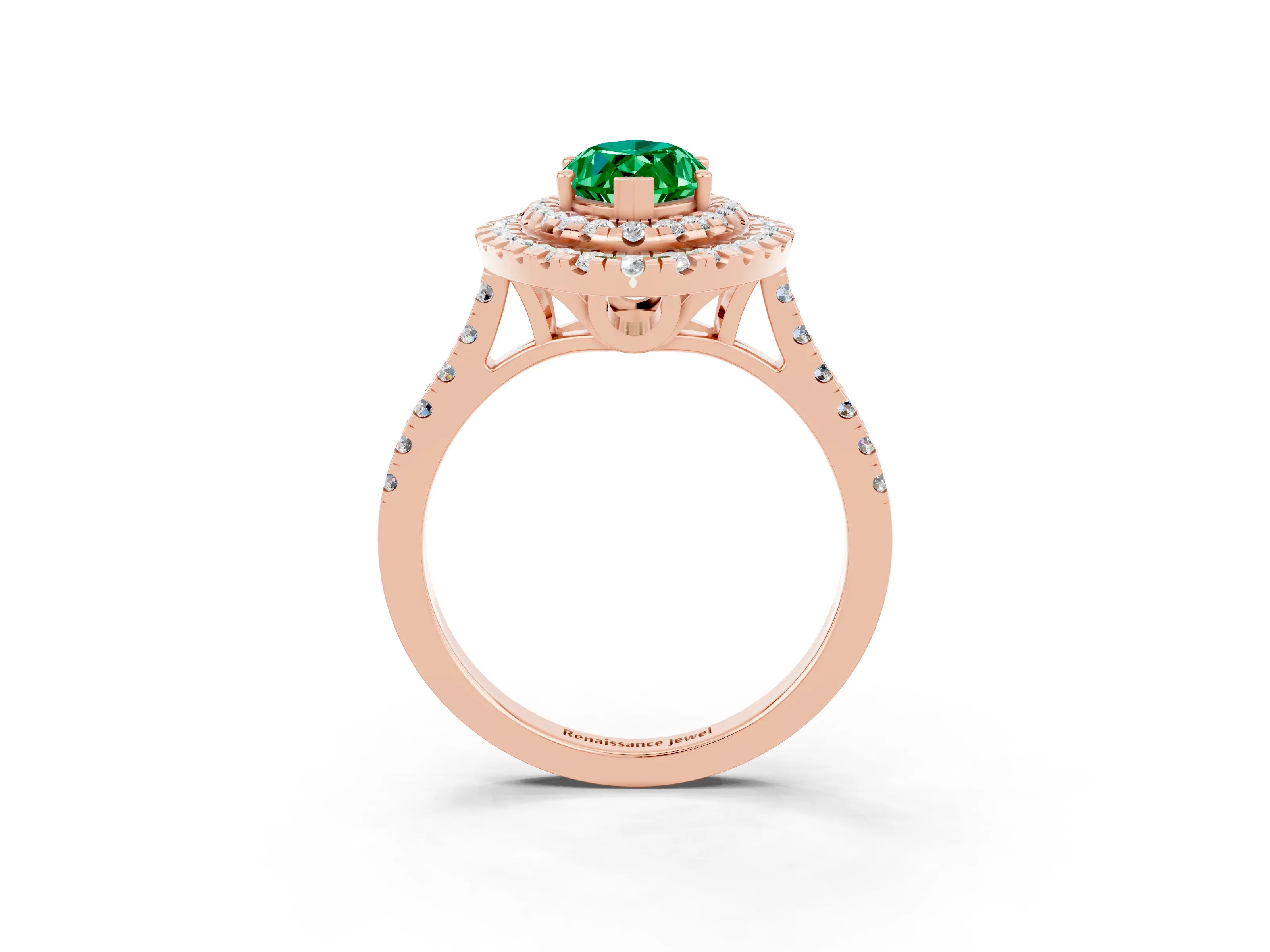 Rose gold Double Halo Marquise Cut Emerald Pavé Band with Four-Prong Setting_3