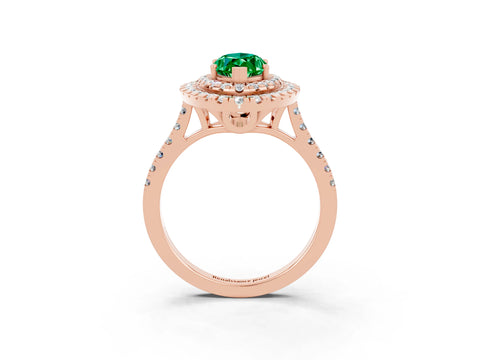 Rose gold Double Halo Marquise Cut Emerald Pavé Band with Four-Prong Setting_3