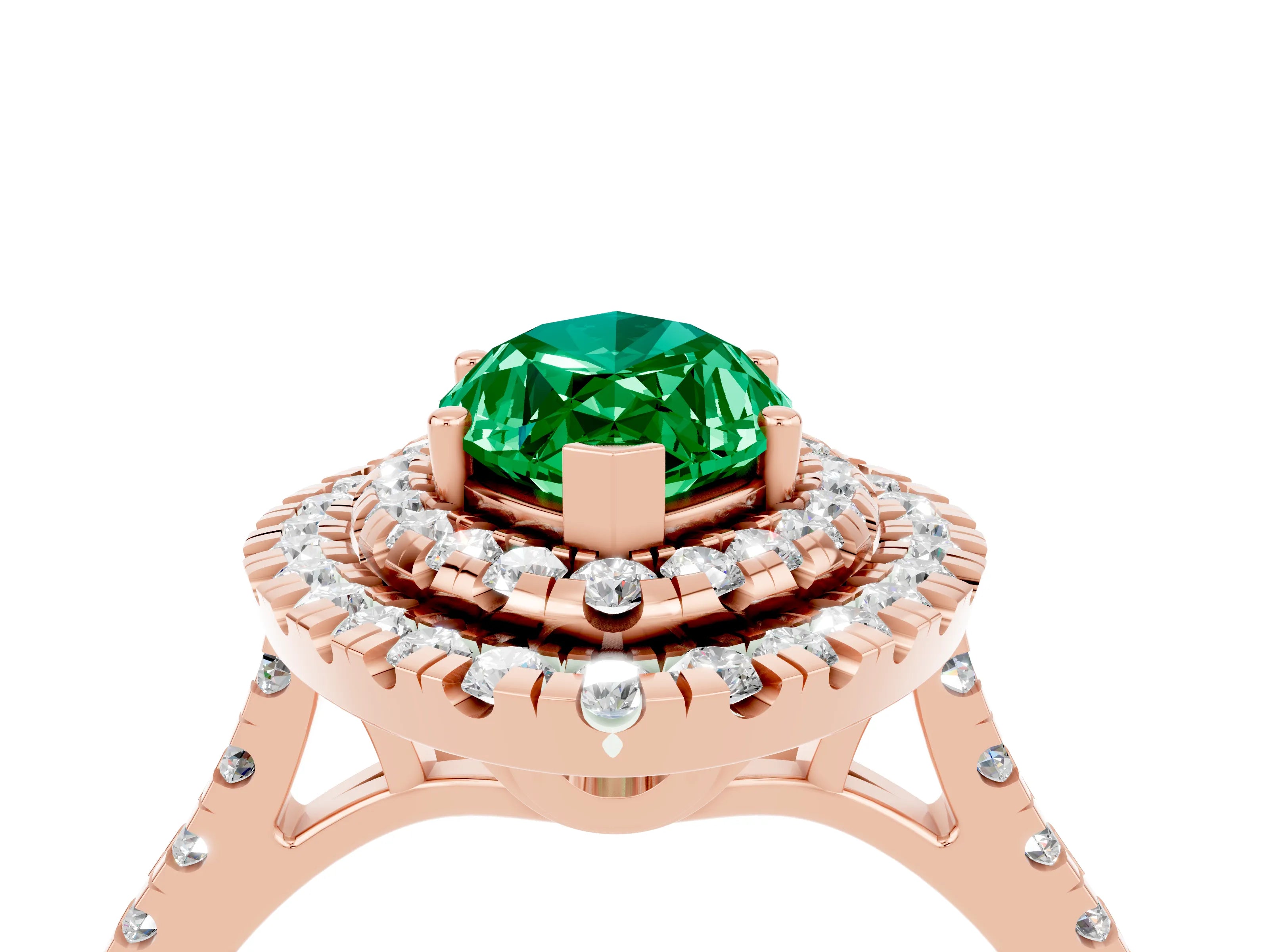 Rose gold Double Halo Marquise Cut Emerald Pavé Band with Four-Prong Setting_4