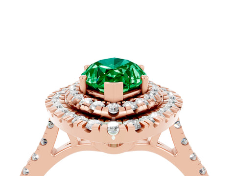Rose gold Double Halo Marquise Cut Emerald Pavé Band with Four-Prong Setting_4