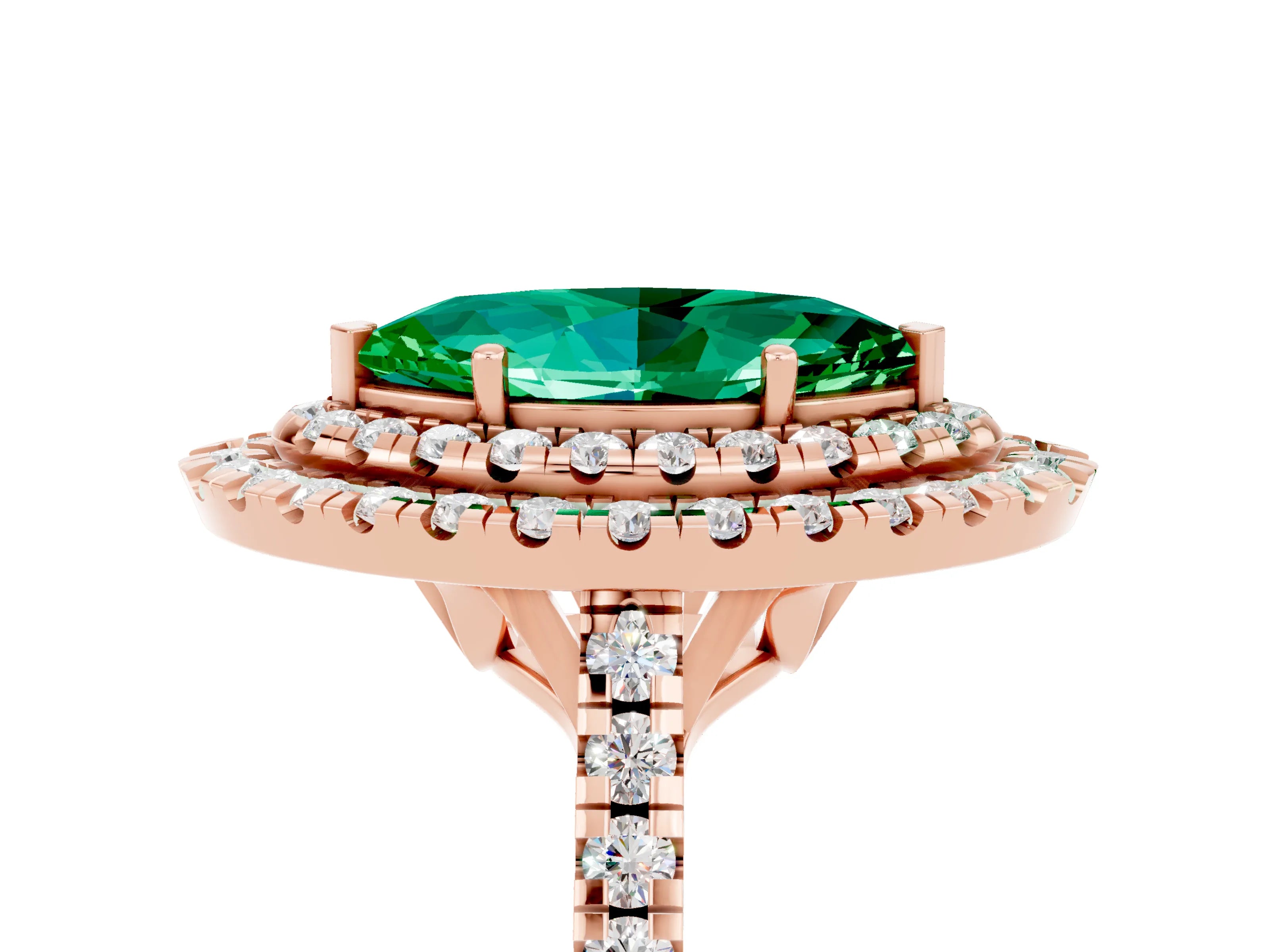 Rose gold Double Halo Marquise Cut Emerald Pavé Band with Four-Prong Setting_5
