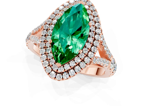 Rose gold Double Halo Marquise Cut Emerald Pavé Split Shank Ring with Prong Setting_1