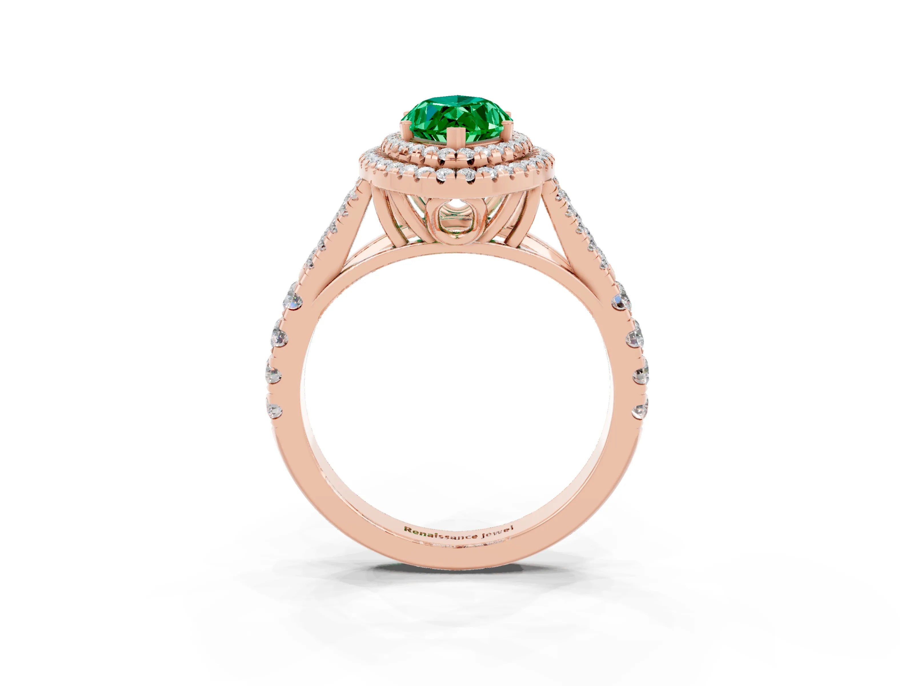 Rose gold Double Halo Marquise Cut Emerald Pavé Split Shank Ring with Prong Setting_3