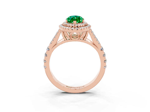 Rose gold Double Halo Marquise Cut Emerald Pavé Split Shank Ring with Prong Setting_3