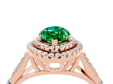 Rose gold Double Halo Marquise Cut Emerald Pavé Split Shank Ring with Prong Setting_4