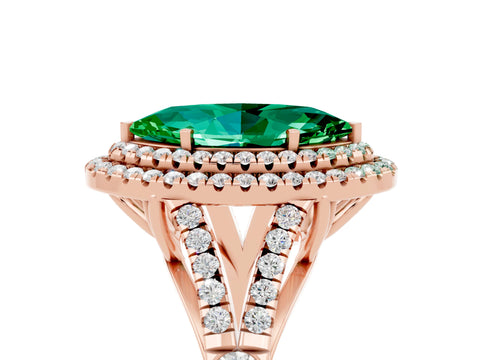 Rose gold Double Halo Marquise Cut Emerald Split Shank Engagement Ring with Four-Prong Setting_5
