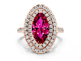 Rose gold Double Halo Marquise Cut Garnet Pavé Band with Four-Prong Setting