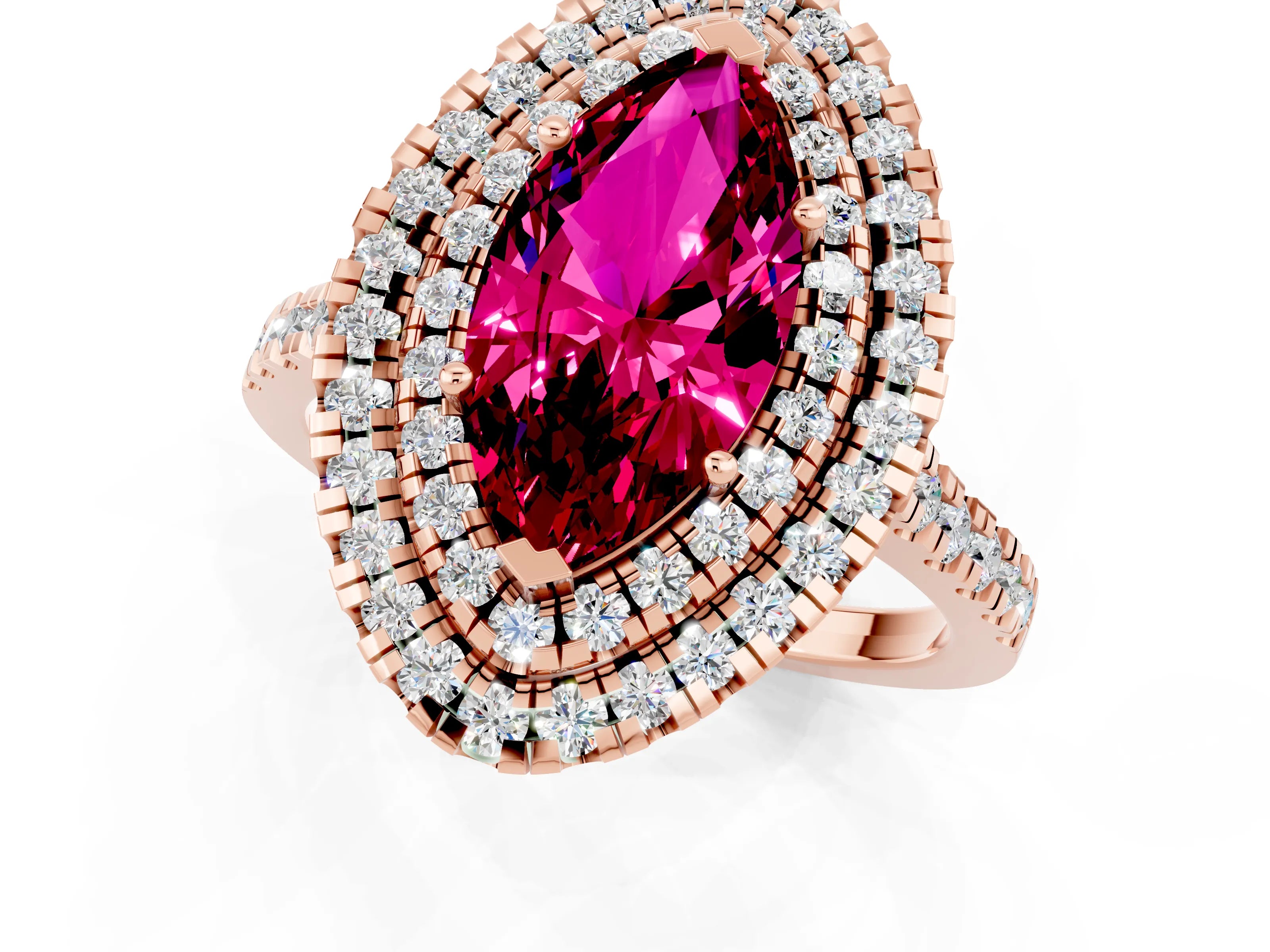 Rose gold Double Halo Marquise Cut Garnet Pavé Band with Four-Prong Setting_1