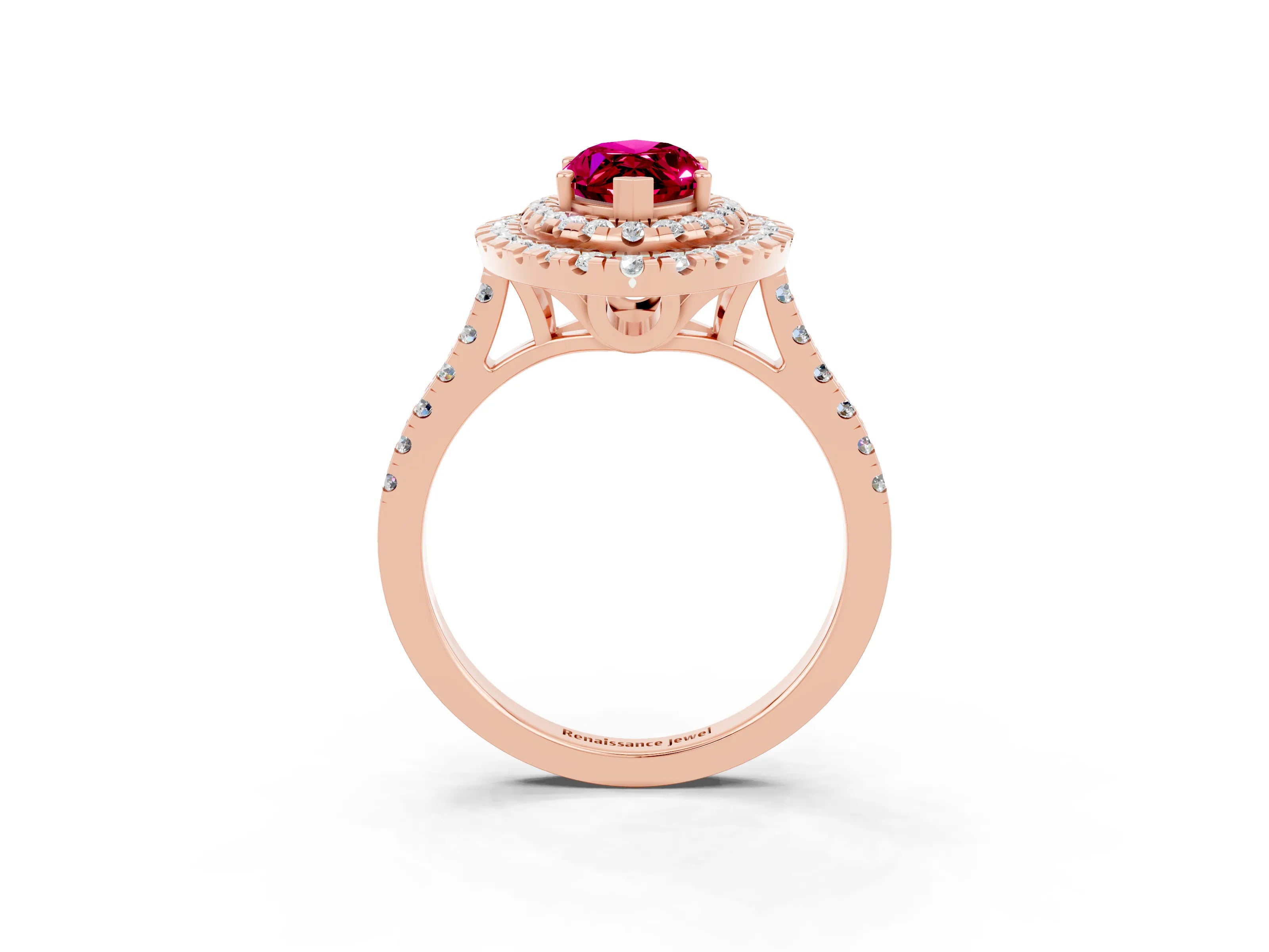 Rose gold Double Halo Marquise Cut Garnet Pavé Band with Four-Prong Setting_3