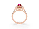 Rose gold Double Halo Marquise Cut Garnet Pavé Band with Four-Prong Setting_3
