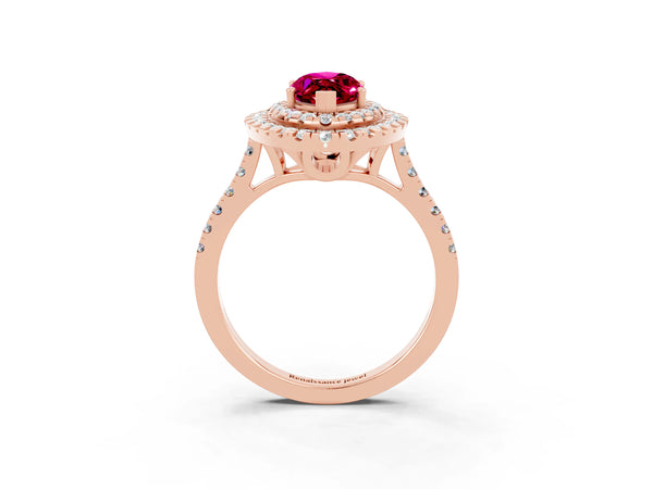 Rose gold Double Halo Marquise Cut Garnet Pavé Band with Four-Prong Setting