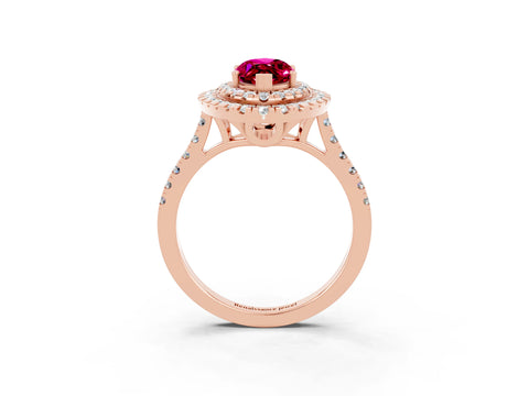 Rose gold Double Halo Marquise Cut Garnet Pavé Band with Four-Prong Setting_3