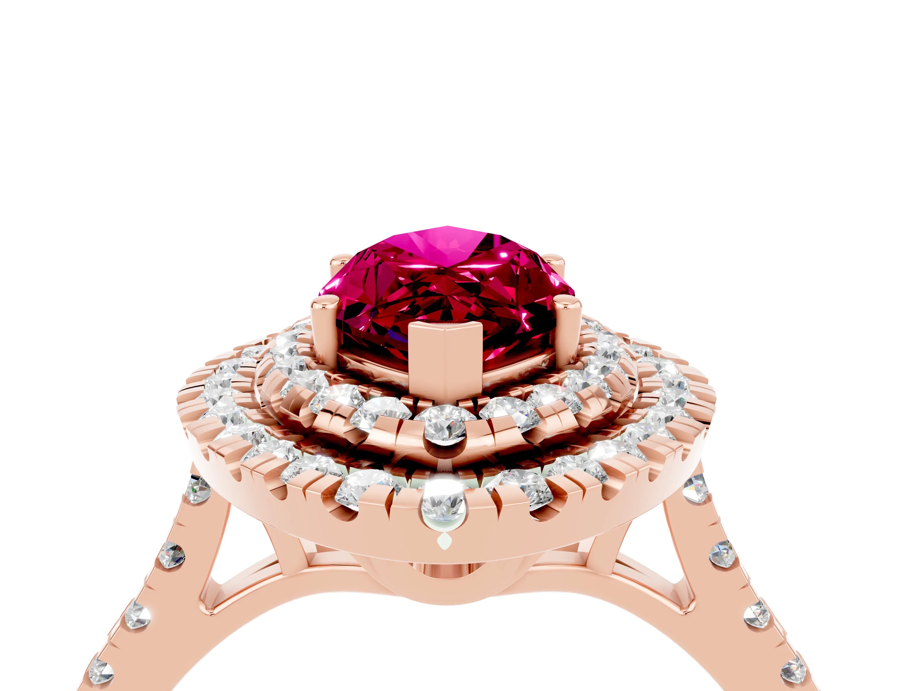 Rose gold Double Halo Marquise Cut Garnet Pavé Band with Four-Prong Setting_4