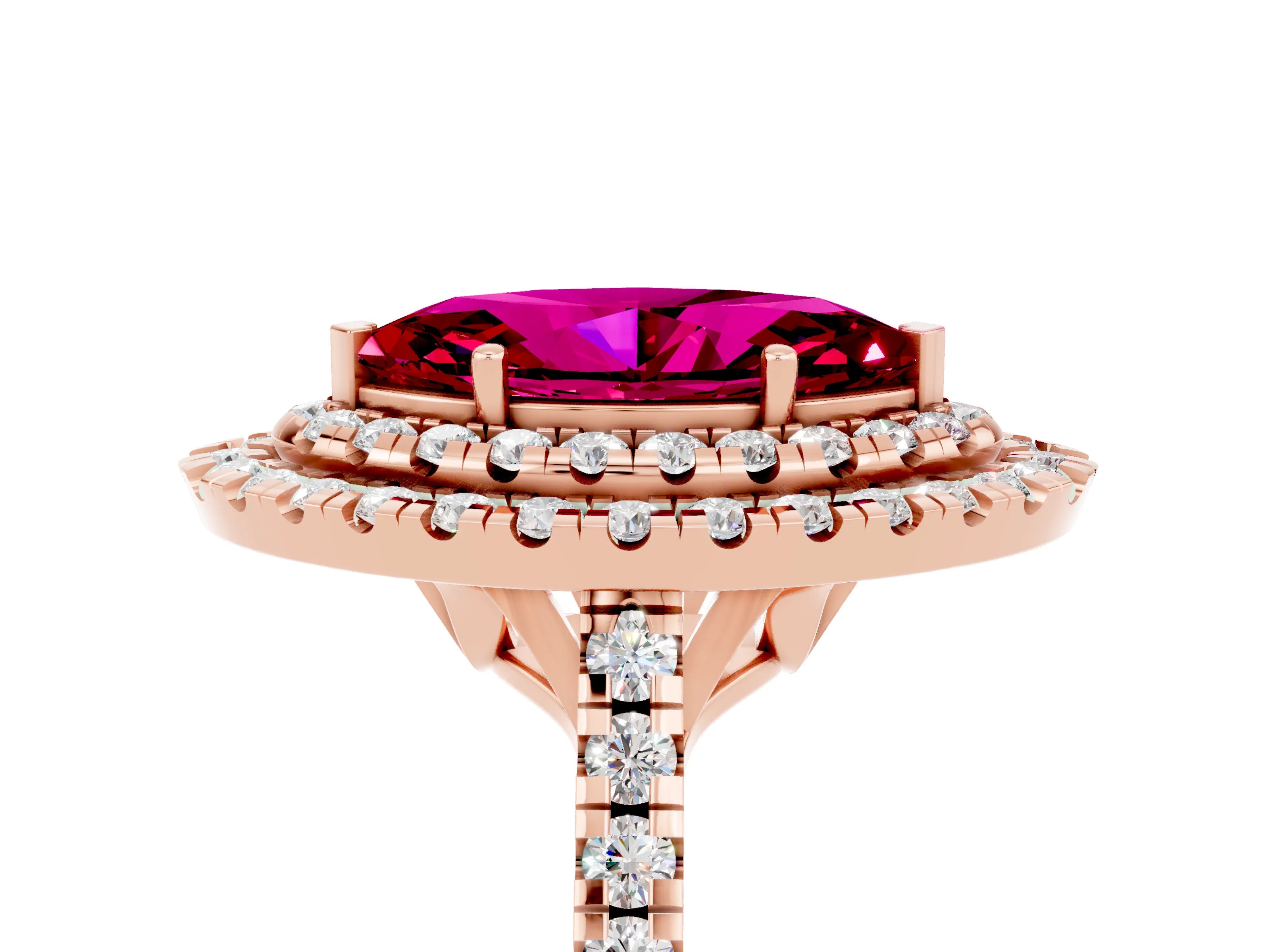 Rose gold Double Halo Marquise Cut Garnet Pavé Band with Four-Prong Setting_5
