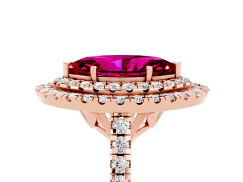 Rose gold Double Halo Marquise Cut Garnet Pavé Band with Four-Prong Setting_5