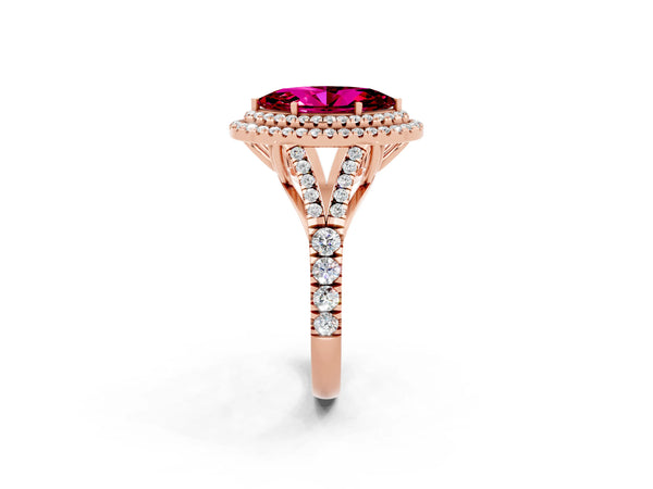 Rose gold Double Halo Marquise Cut Garnet Pavé Split Shank Ring with Prong Setting