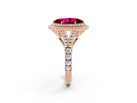 Rose gold Double Halo Marquise Cut Garnet Pavé Split Shank Ring with Prong Setting_2