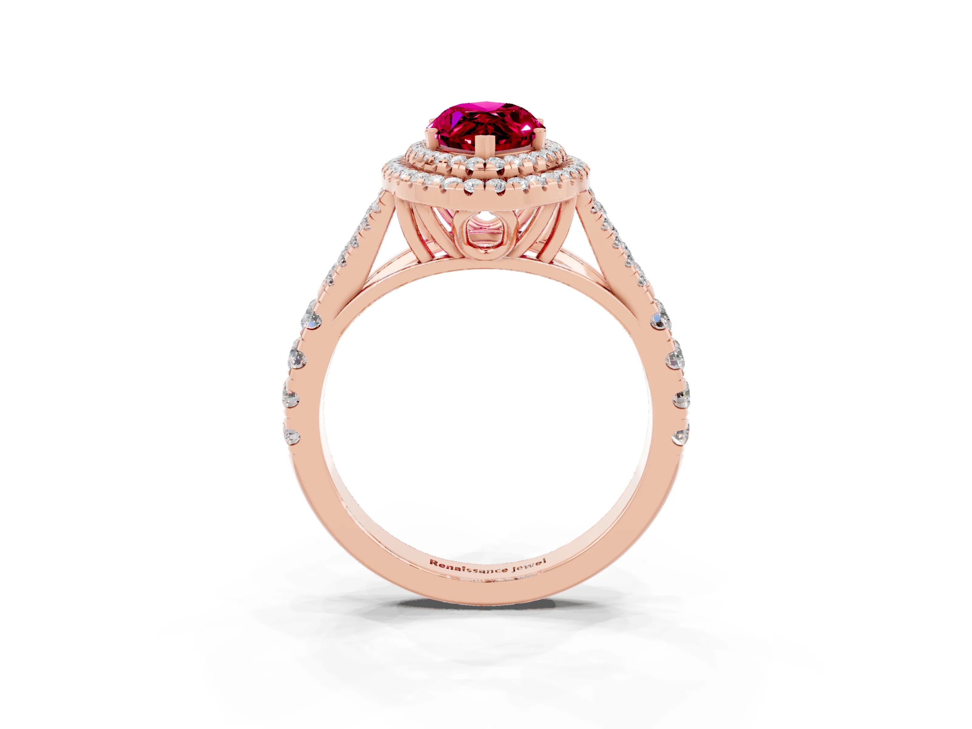 Rose gold Double Halo Marquise Cut Garnet Pavé Split Shank Ring with Prong Setting_3