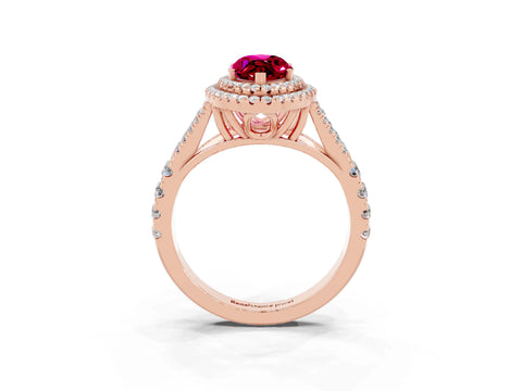 Rose gold Double Halo Marquise Cut Garnet Pavé Split Shank Ring with Prong Setting_3