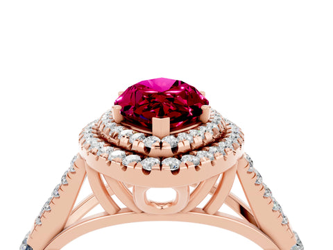Rose gold Double Halo Marquise Cut Garnet Pavé Split Shank Ring with Prong Setting_4