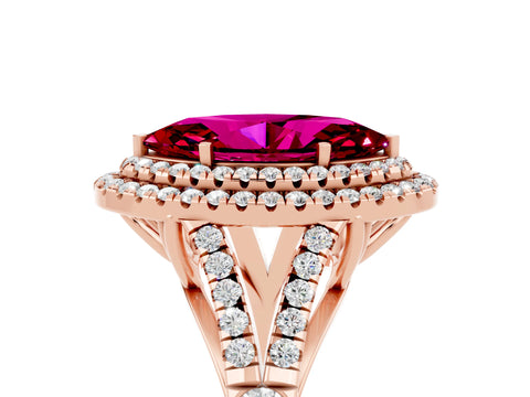 Rose gold Double Halo Marquise Cut Garnet Pavé Split Shank Ring with Prong Setting_5