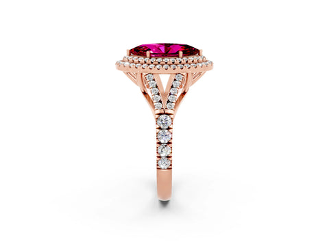 Rose gold Double Halo Marquise Cut Garnet Split Shank Engagement Ring with Four-Prong Setting_2