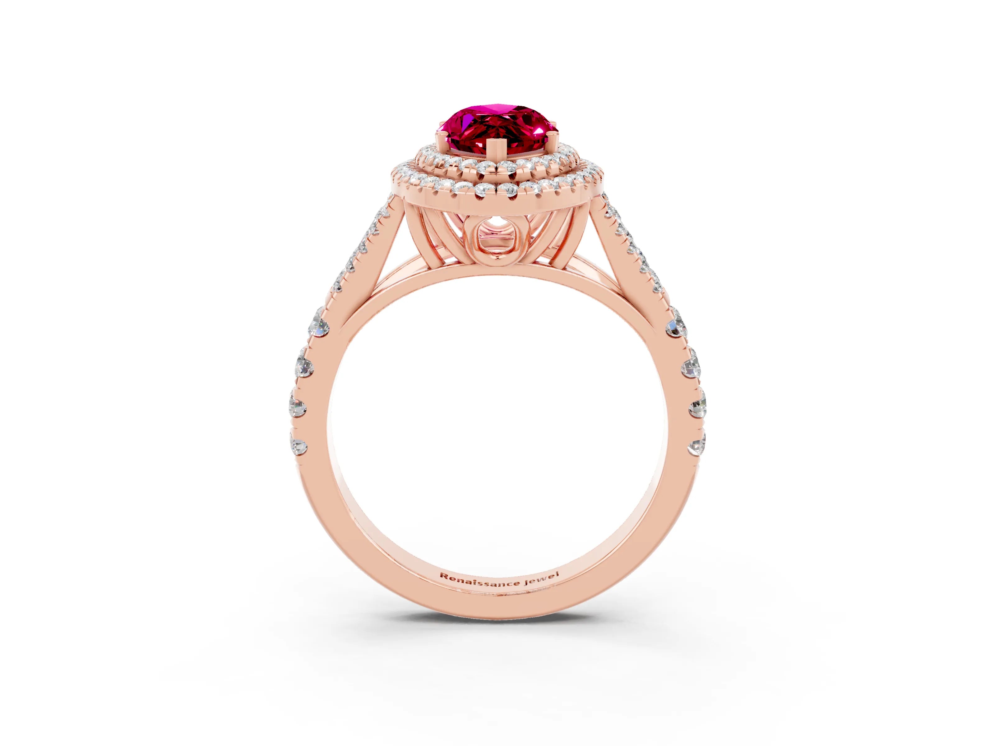 Rose gold Double Halo Marquise Cut Garnet Split Shank Engagement Ring with Four-Prong Setting_3