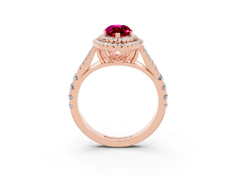Rose gold Double Halo Marquise Cut Garnet Split Shank Engagement Ring with Four-Prong Setting_3