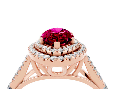 Rose gold Double Halo Marquise Cut Garnet Split Shank Engagement Ring with Four-Prong Setting_4