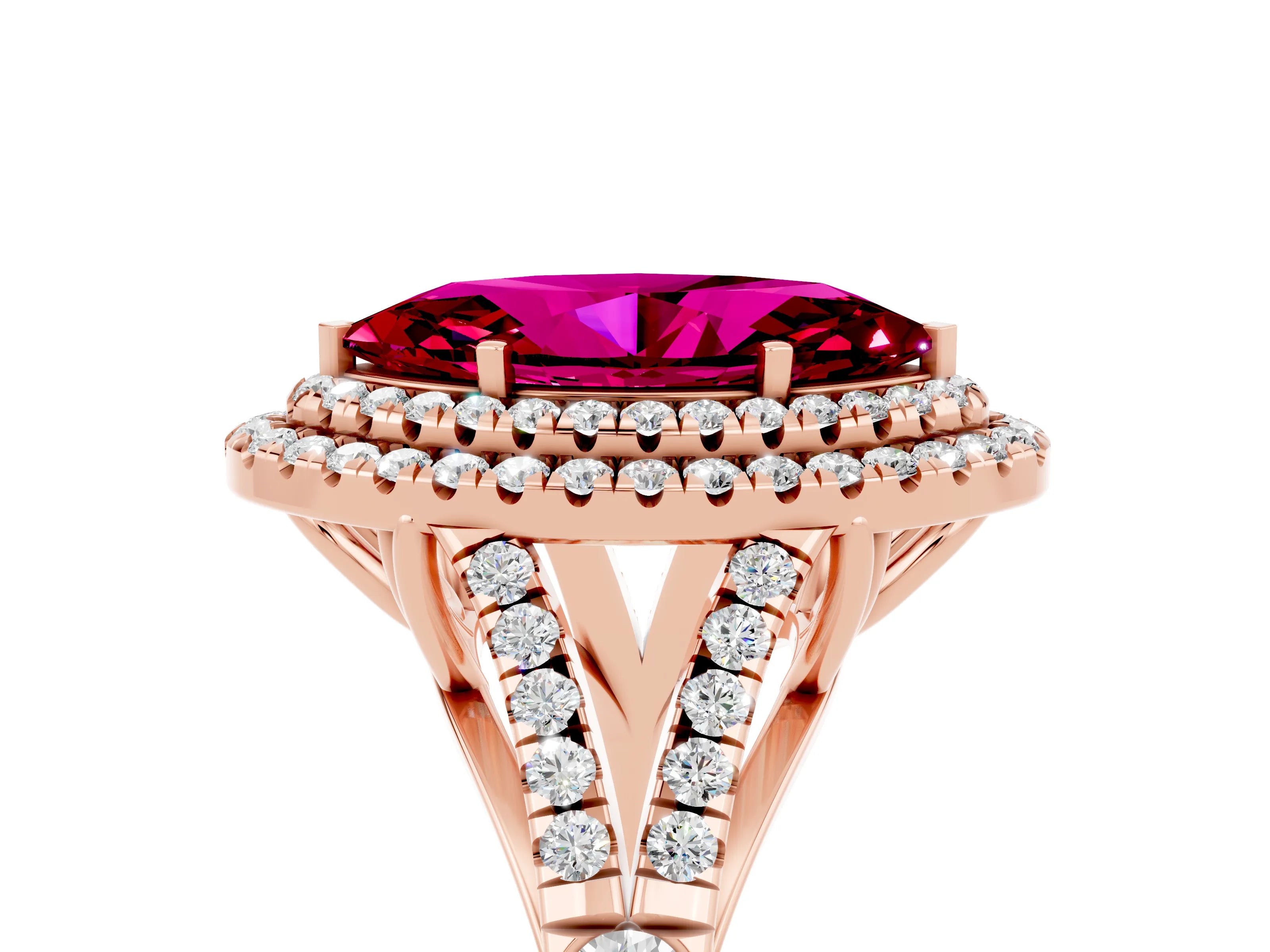 Rose gold Double Halo Marquise Cut Garnet Split Shank Engagement Ring with Four-Prong Setting_5