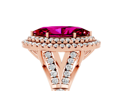 Rose gold Double Halo Marquise Cut Garnet Split Shank Engagement Ring with Four-Prong Setting_5