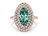 Rose gold Double Halo Marquise Cut Green Sapphire Pavé Band with Four-Prong Setting