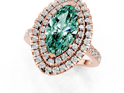 Rose gold Double Halo Marquise Cut Green Sapphire Pavé Band with Four-Prong Setting_1