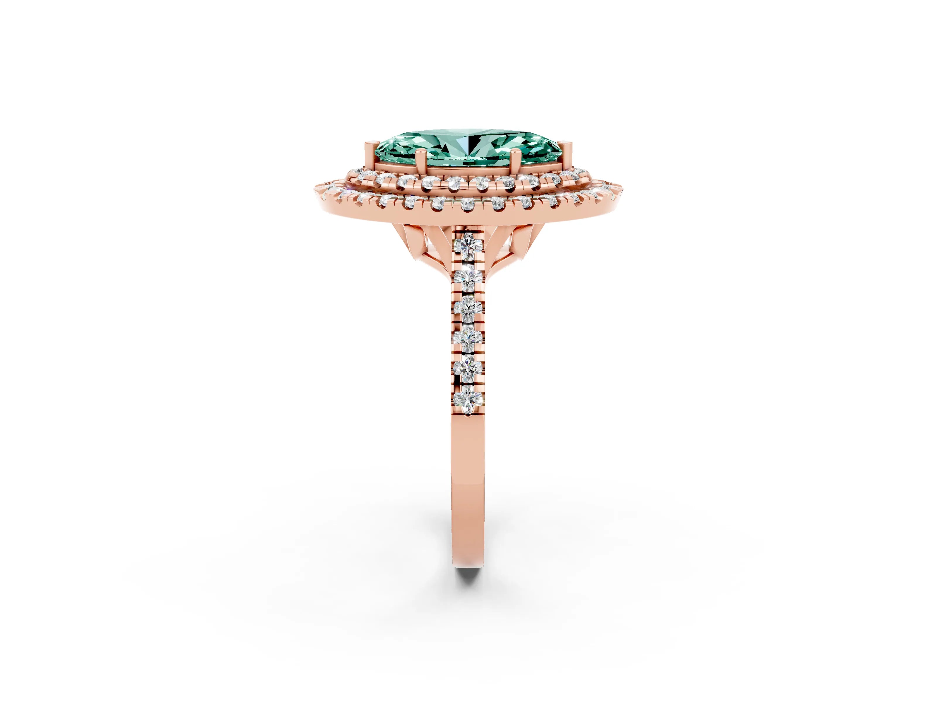Rose gold Double Halo Marquise Cut Green Sapphire Pavé Band with Four-Prong Setting_2